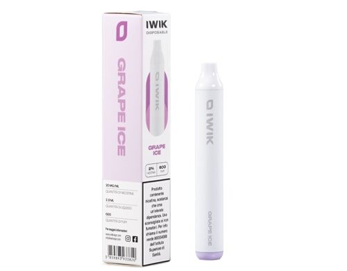 confezione e vape pen IWIK con 600 puff gusto grape ice