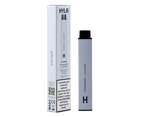 packaging vape pen senza nicotina gusto strawberry Hyla con 800 puff