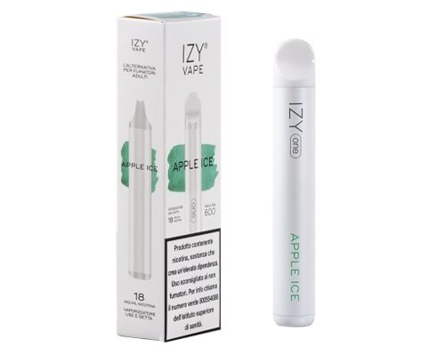 scatola e sigaretta elettronica usa e getta IZY vape pen apple ice